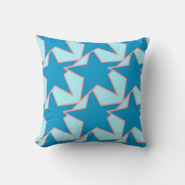 Modern Star Geometric - cerulean and sky blue Cushion (Front)