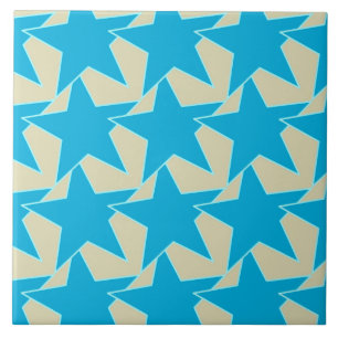 Modern Star Geometric - cerulean blue and tan Tile