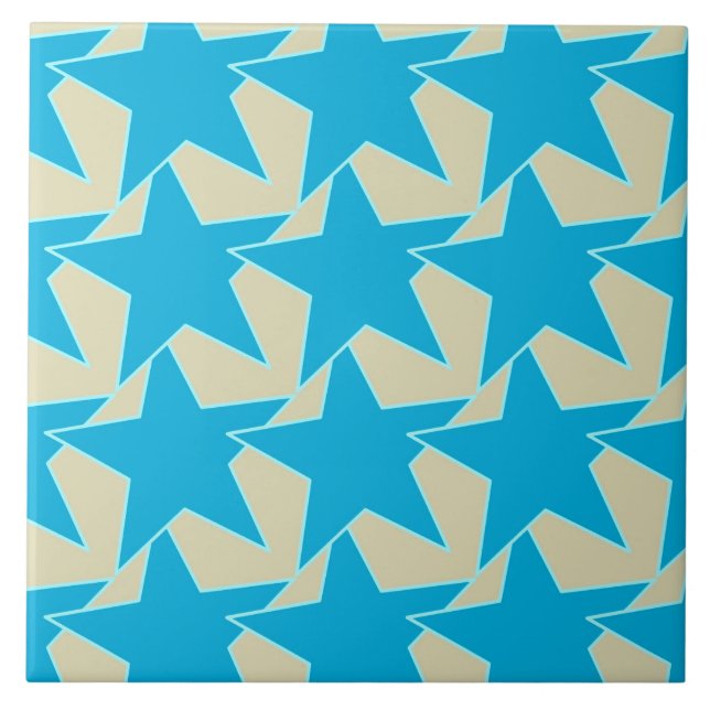 Modern Star Geometric - cerulean blue and tan Tile (Front)
