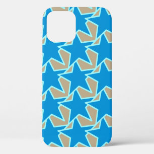 Modern Star Geometric, Cerulean Blue and Taupe Tan iPhone 12 Case