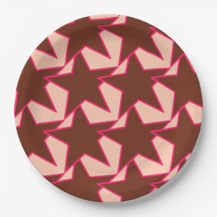 Modern Star Geometric - chocolate and peach Paper Plate