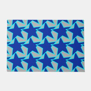 Modern Star Geometric Cobalt Blue and Grey Doormat