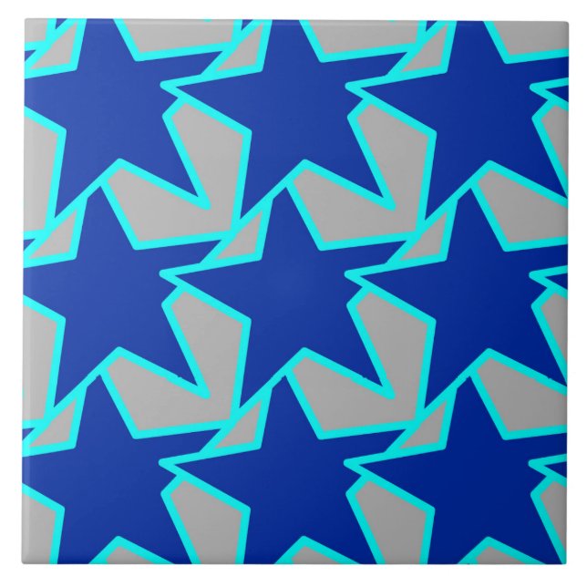 Modern Star Geometric Cobalt Blue and Grey Tile (Front)
