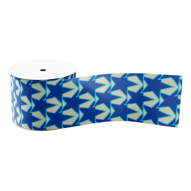 Modern Star Geometric - cobalt blue and taupe Grosgrain Ribbon (Spool)