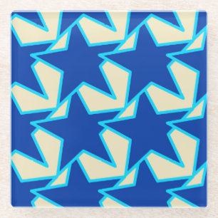 Modern Star Geometric - cobalt blue and taupe tan Glass Coaster