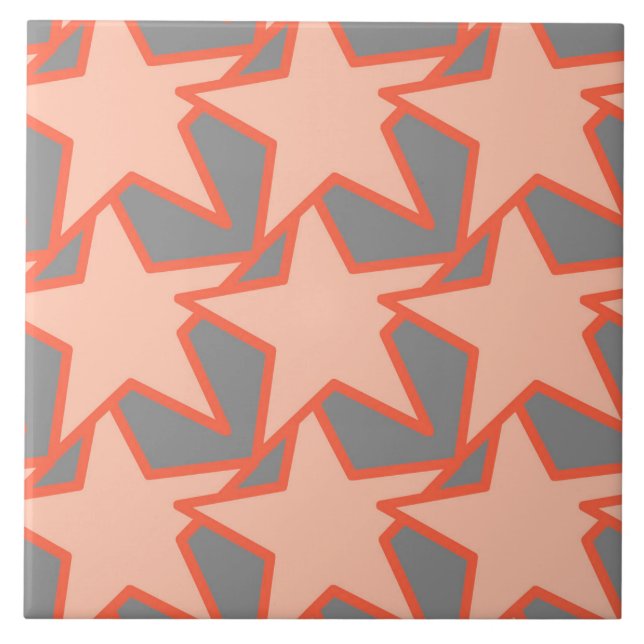 Modern Star Geometric, Coral Orange and Grey Tile (Front)