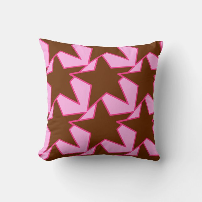 Modern Star Geometric - dark brown and pink Cushion (Front)