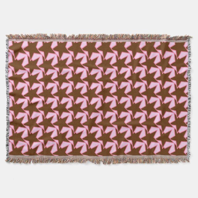 Modern Star Geometric - dark brown and pink Throw Blanket (Front)