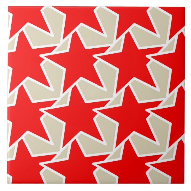 Modern Star Geometric - deep red and taupe Tile (Front)