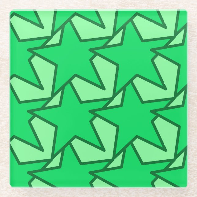 Modern Star Geometric - emerald and mint green Glass Coaster (Front)