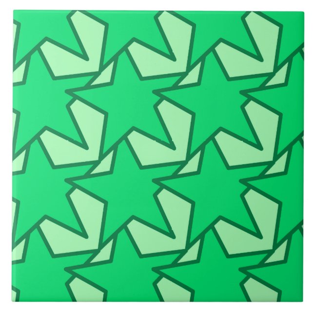 Modern Star Geometric - emerald and mint green Tile (Front)