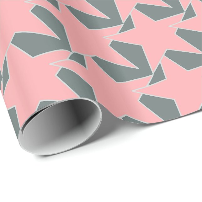 Modern Star Geometric - grey and coral pink Wrapping Paper (Roll Corner)