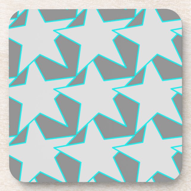 Modern Star Geometric - grey and turquoise Beverag Coaster (Front)
