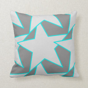 Modern Star Geometric - grey and turquoise Cushion