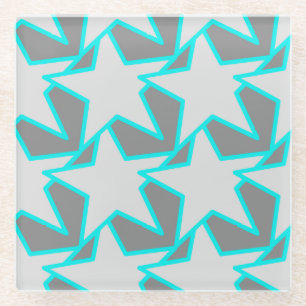 Modern Star Geometric - grey and turquoise Glass Coaster