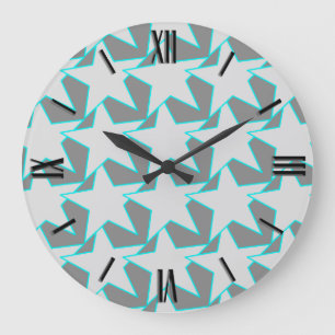 Modern Star Geometric - grey and turquoise Large Clock