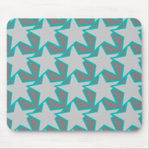 Modern Star Geometric, Grey and Turquoise Mouse Mat