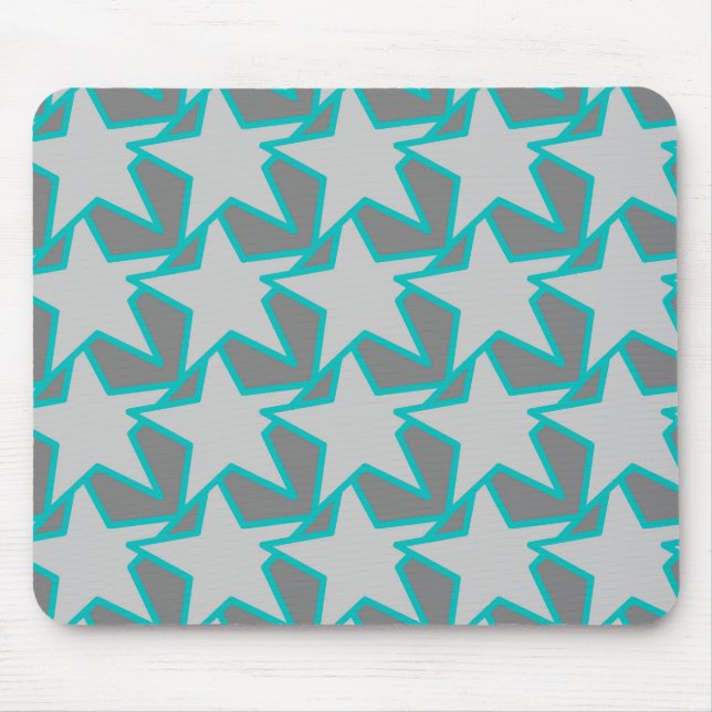Modern Star Geometric, Grey and Turquoise Mouse Mat (Front)