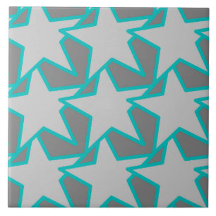 Modern Star Geometric, Grey and Turquoise Tile