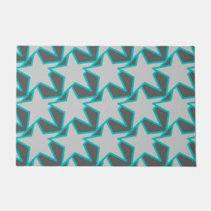 Modern Star Geometric, Grey / Grey and Turquoise Doormat