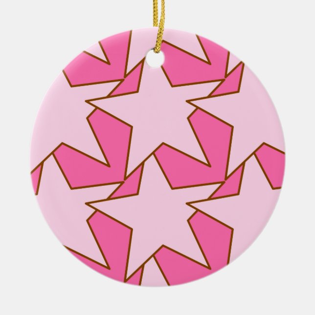 Modern Star Geometric - light and deep pink Ceramic Tree Decoration (Front)