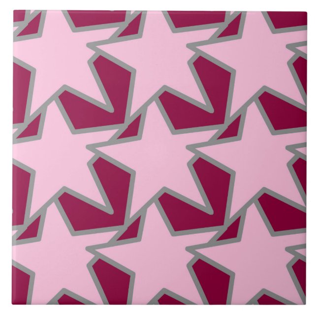 Modern Star Geometric, Light Pink and Burgundy Tile (Front)