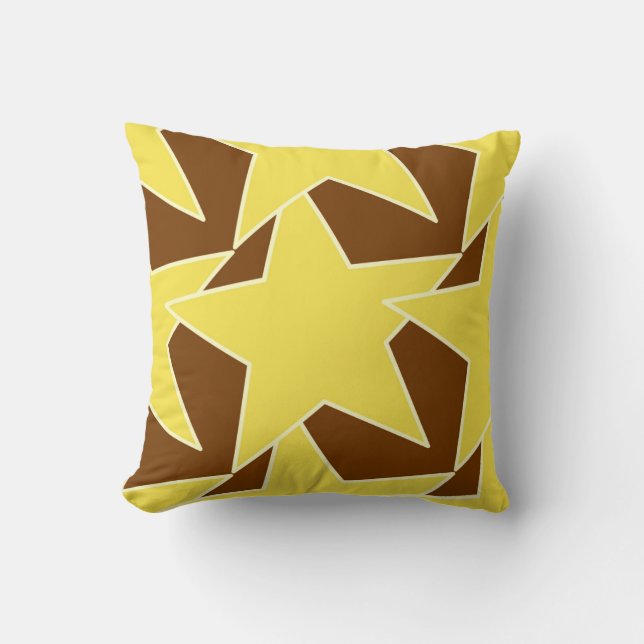 Modern Star Geometric - mustard gold and brown Cushion (Front)