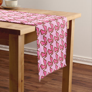 Modern Star Geometric Pattern, Coral & Pastel Pink Short Table Runner
