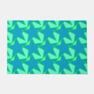 Modern Star Geometric Pattern, Jade Green and Blue Doormat