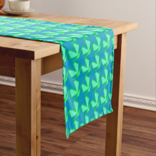 Modern Star Geometric Pattern, Jade Green and Blue Short Table Runner