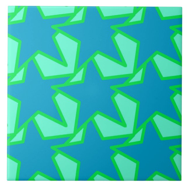 Modern Star Geometric Pattern, Jade Green and Blue Tile (Front)