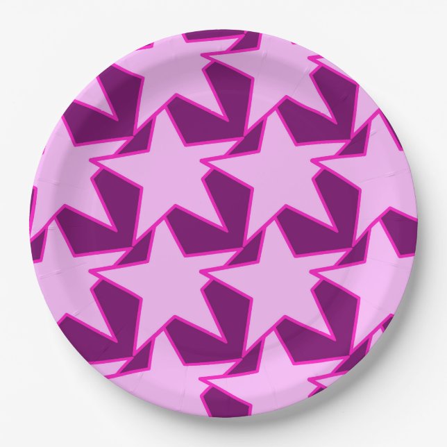 Modern Star Geometric - pink and amethyst purple Paper Plate (Front)