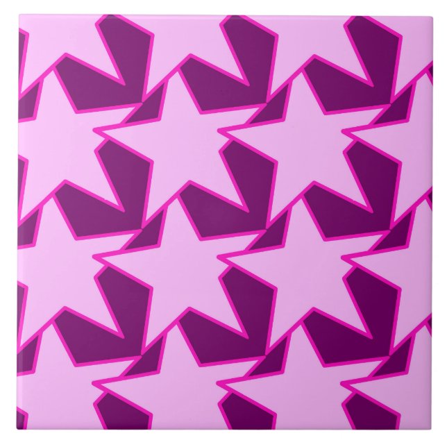 Modern Star Geometric - pink and amethyst purple Tile (Front)