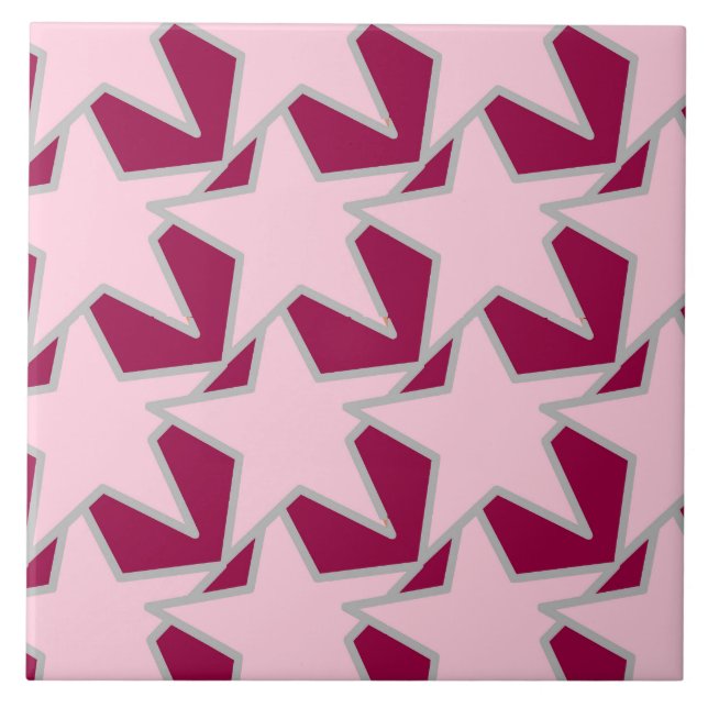Modern Star Geometric - pink and burgundy Tile (Front)