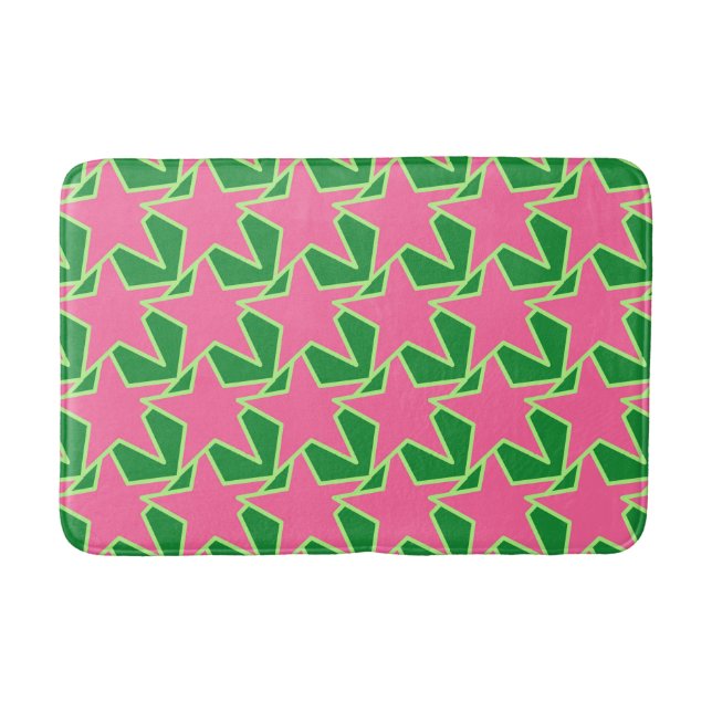 Modern Star Geometric - watermelon pink and green Bath Mat (Front)