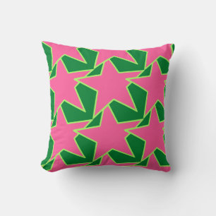 Modern Star Geometric - watermelon pink and green Cushion