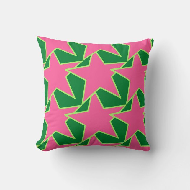 Modern Star Geometric - watermelon pink and green Cushion (Front)