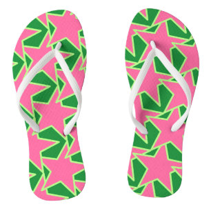 Modern Star Geometric - watermelon pink and green Flip Flops