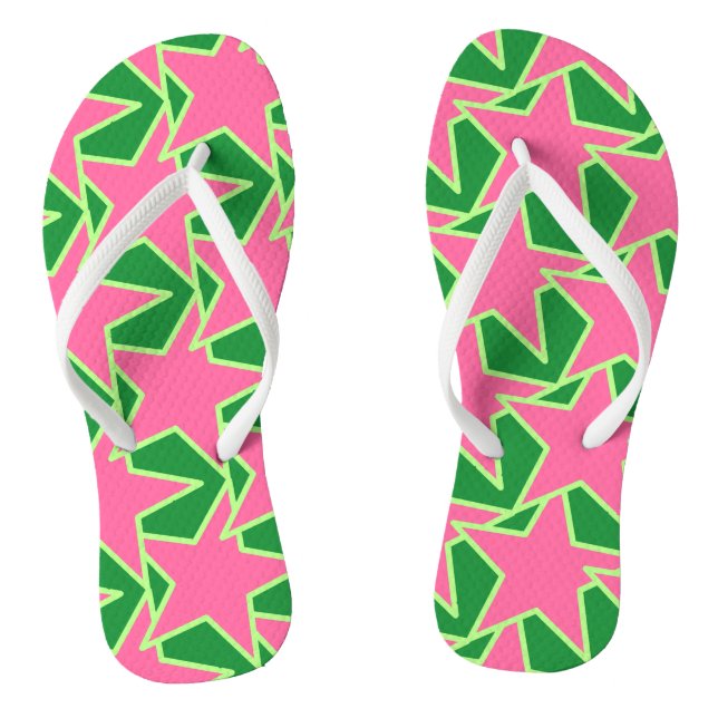 Modern Star Geometric - watermelon pink and green Flip Flops (Footbed)