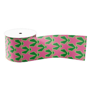 Modern Star Geometric - watermelon pink and green Grosgrain Ribbon