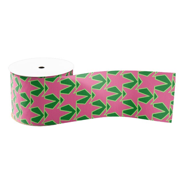 Modern Star Geometric - watermelon pink and green Grosgrain Ribbon (Spool)