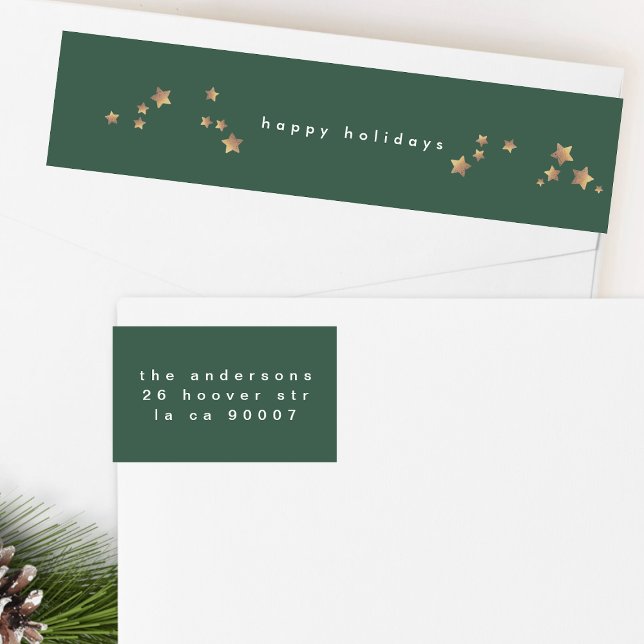 Modern Star Green Emerald Christmas Happy Holiday Wrap Around Label (Creator Uploaded)