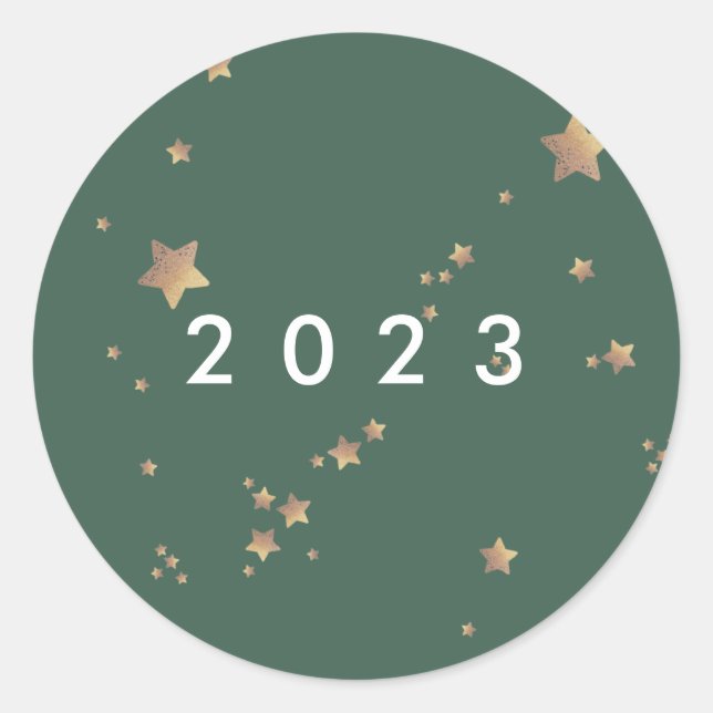 Modern Star Green White Christmas Happy Classic Ro Classic Round Sticker (Front)