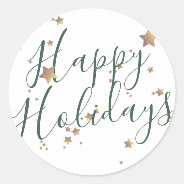 Modern Star Green White Christmas Happy Classic Round Sticker (Front)