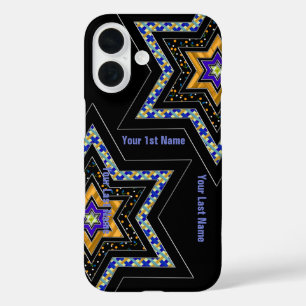 Modern Star of David on Black Personalised iPhone 16 Case