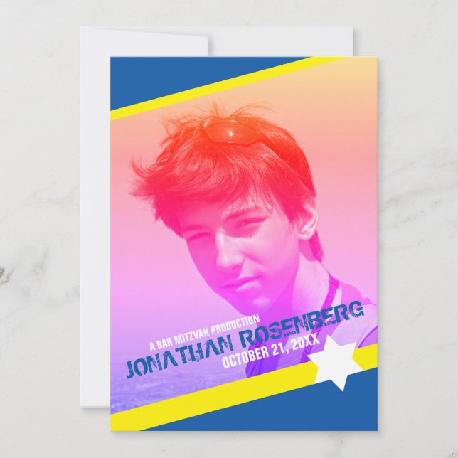 Modern Star of David Photo Bar Mitzvah Invitation (Front)