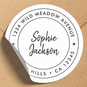 Modern Star Script Border Return Address Classic Round Sticker