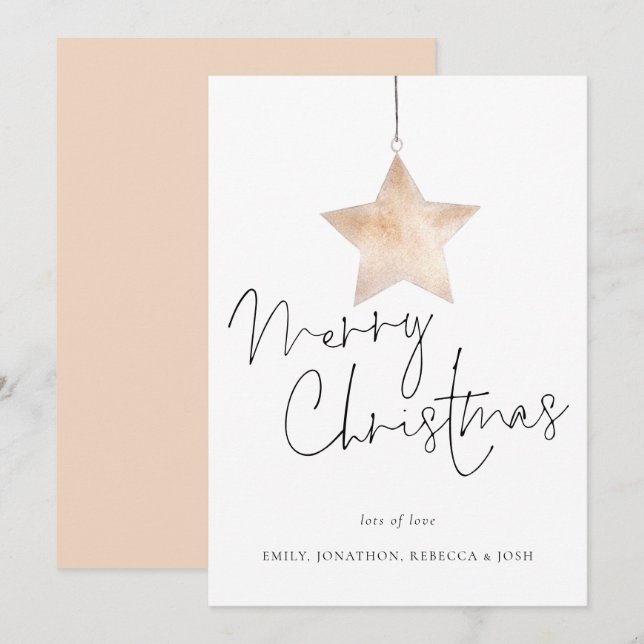 Modern Star Script Merry Christmas Holiday Card (Front/Back)