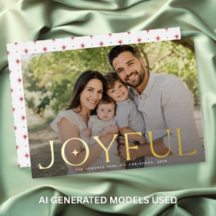Modern Star Typography Joyful Photo Foil Holiday Card