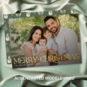 Modern Star Typography Merry Christmas Photo  Foil Holiday Card